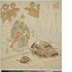 Honchōren Honchō nijūshikō (Twenty-four Japanese paragons of filial piety for the Honchō Circle): Armoured warrior kneeling in front of a nobleman - Ōkura Umanokami Yorifusa, paragon from the Taiheikihyō